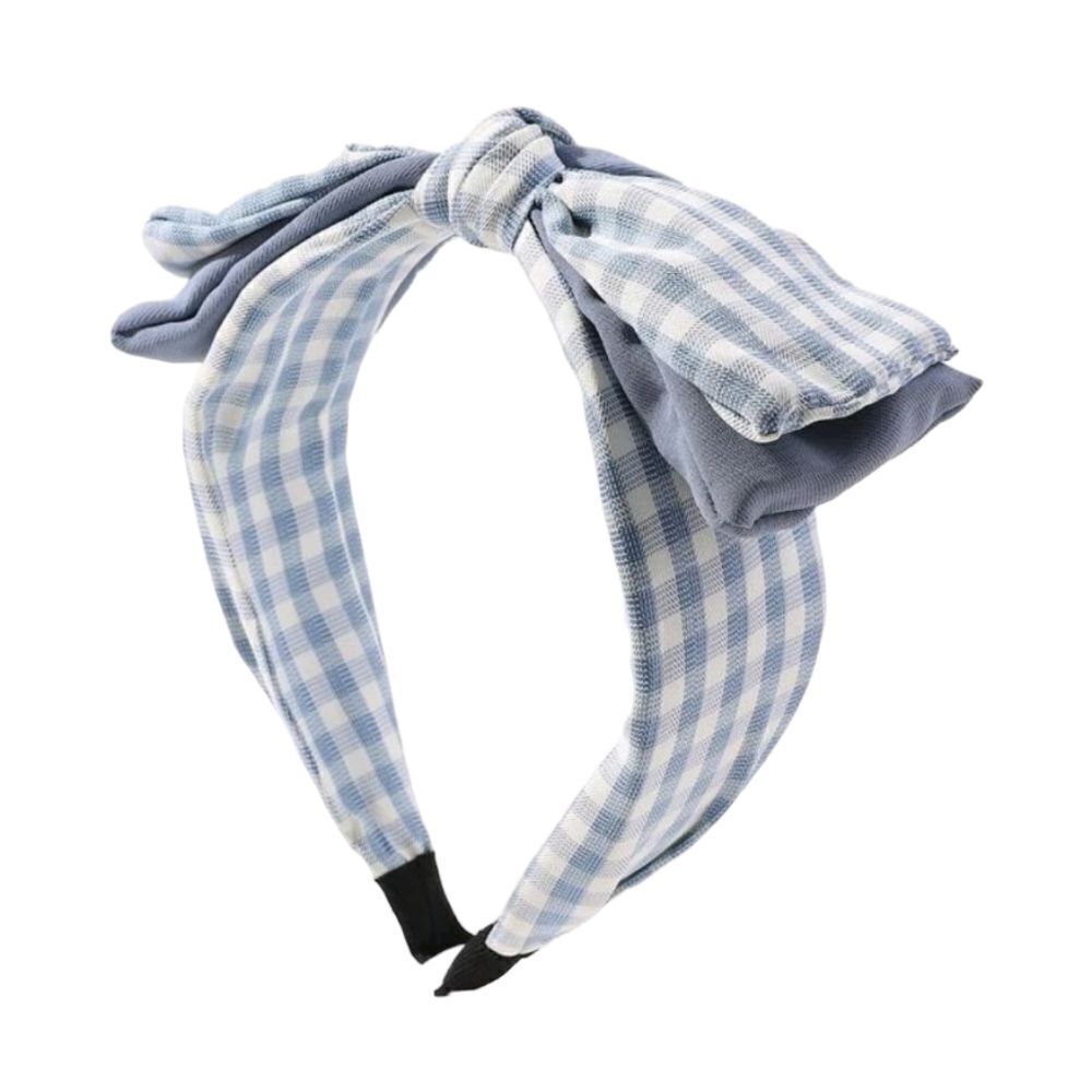Blue Gingham Bow Headband